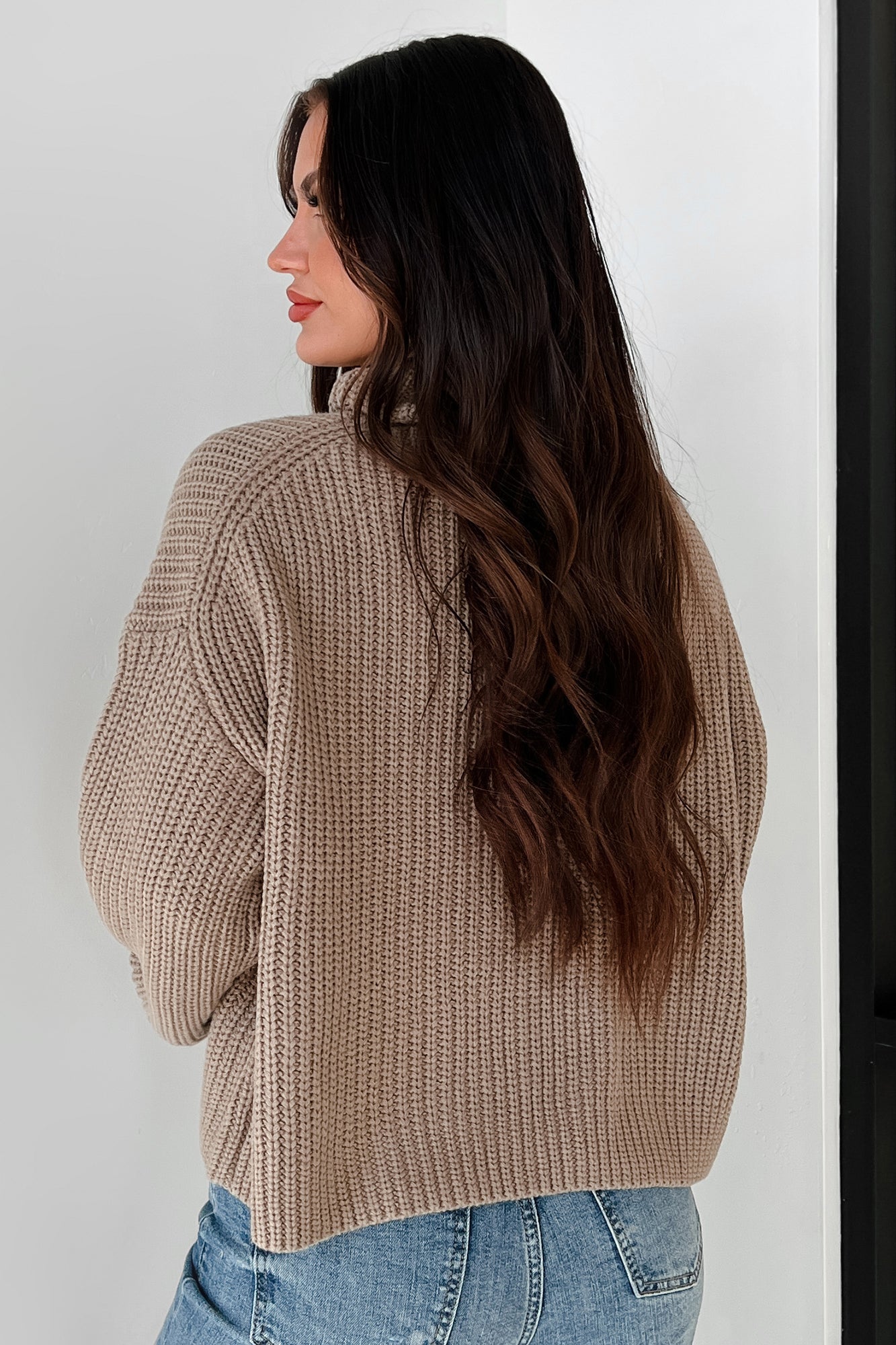 Tell Me Everything Cowl Neck Cargo Sweater (Taupe)