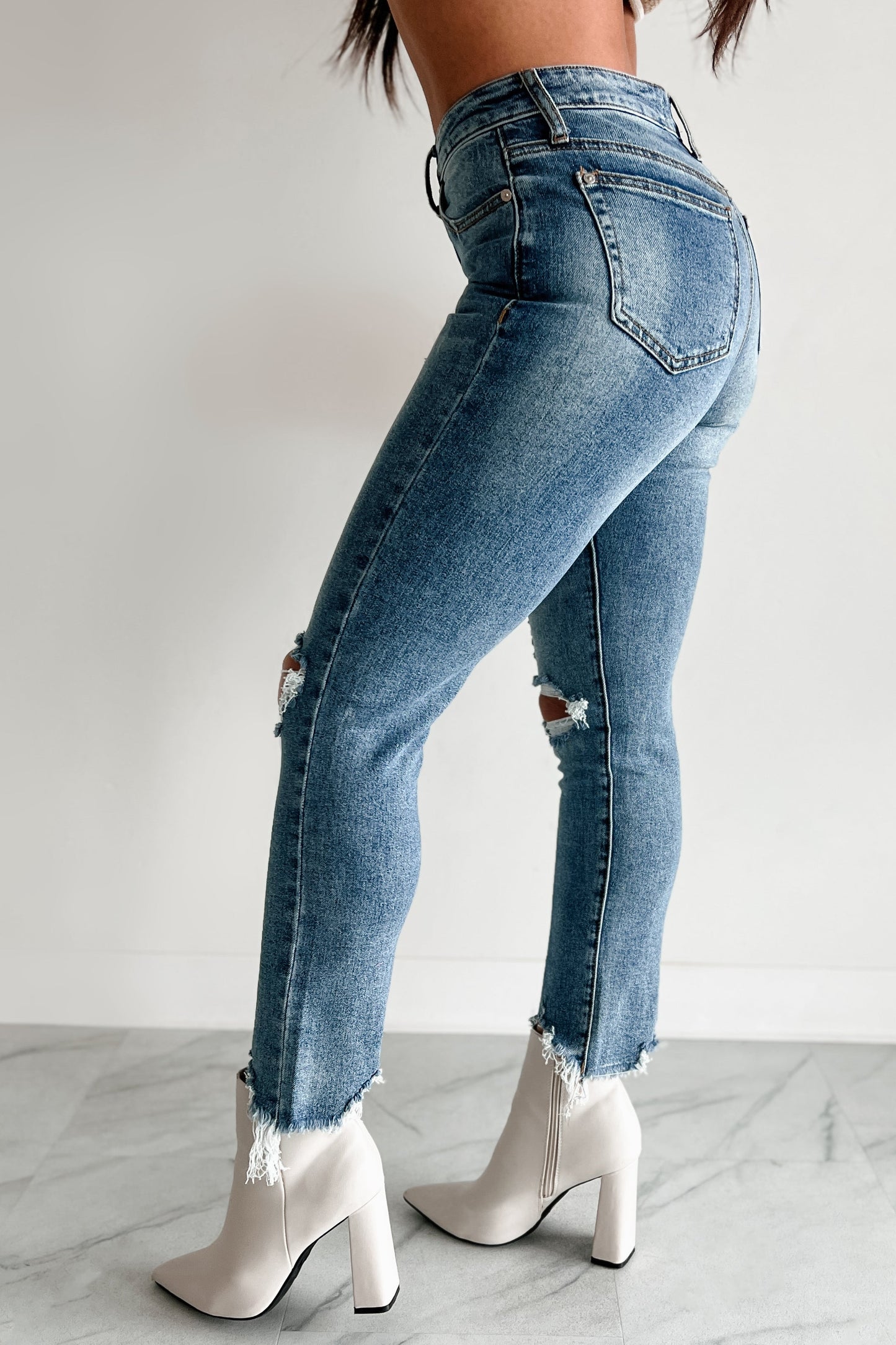 Tallie Mid Rise Distressed Slim Straight Special A Jeans (Medium Light)