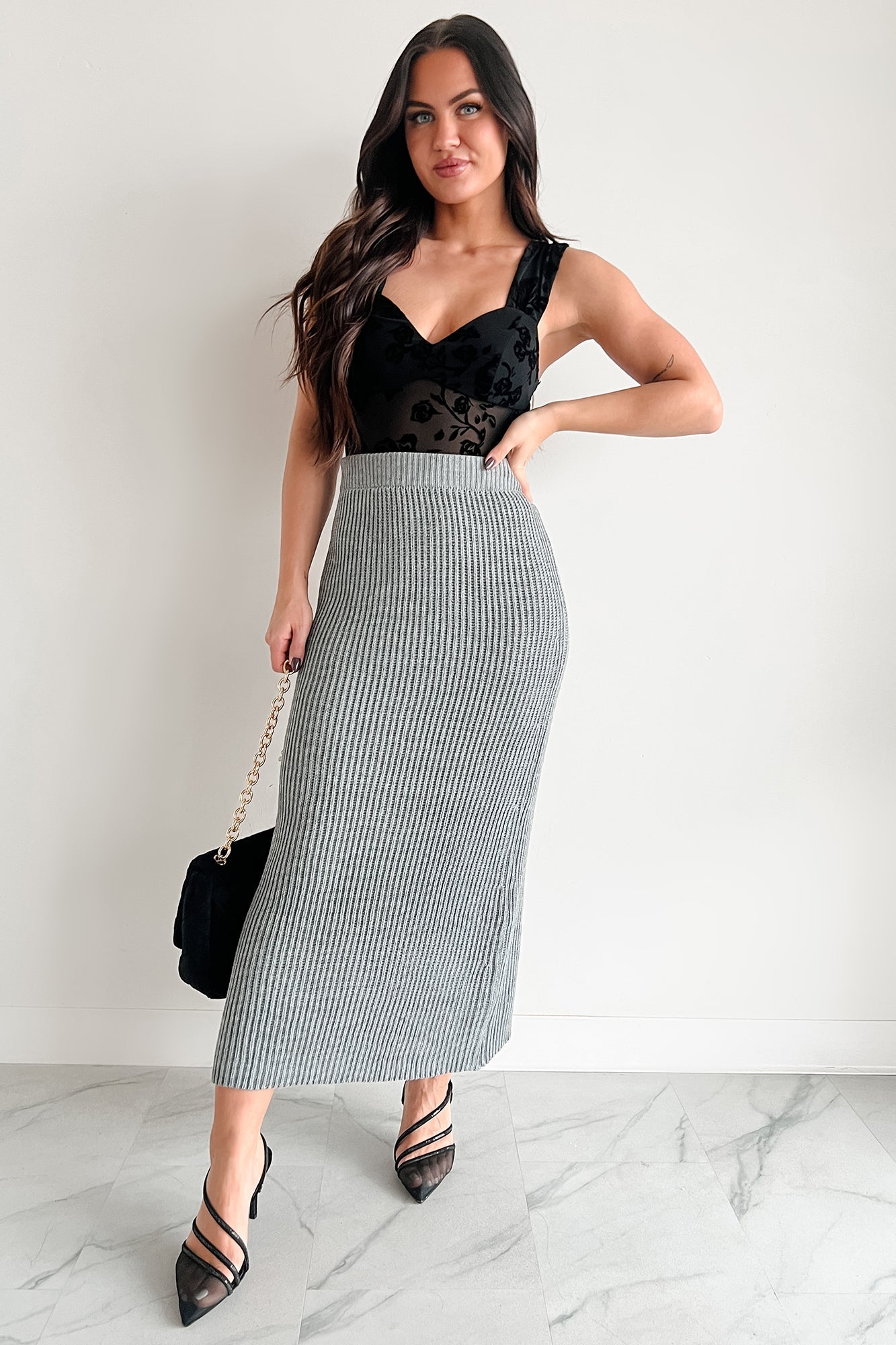 Wish I Could Sweater Knit Long Skirt (Heather Grey)