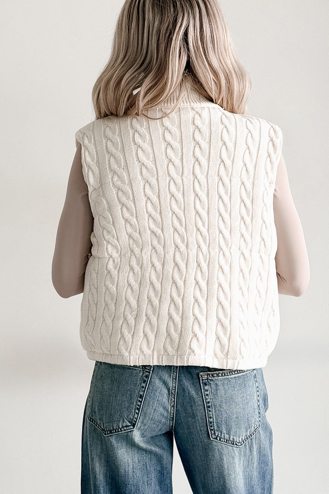 Warm Welcome Cable Knit Puffer Vest (Ivory)