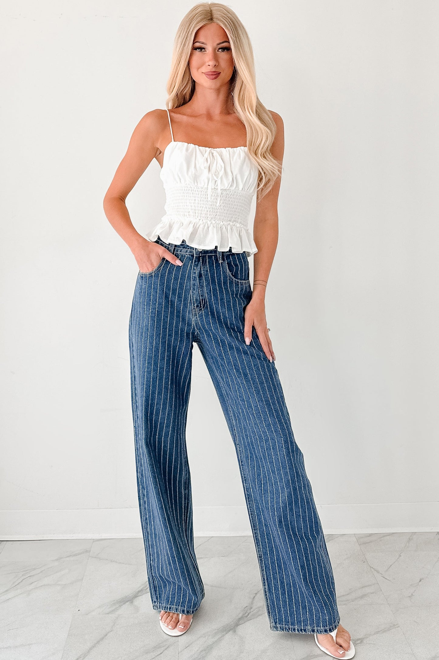 Read My Blush Smocked Cami Top (Off White)