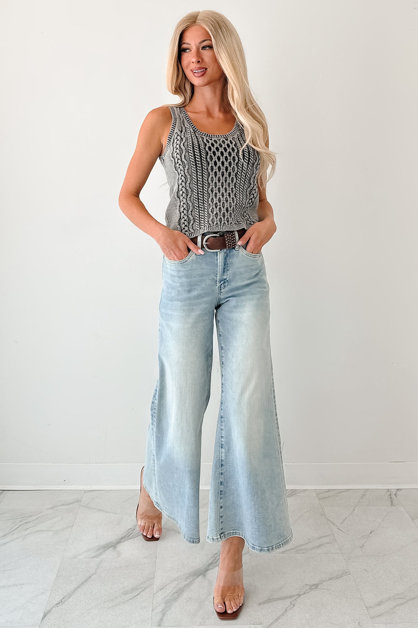 Prioritizing Peace Sleeveless Cable Knit Top (Black)