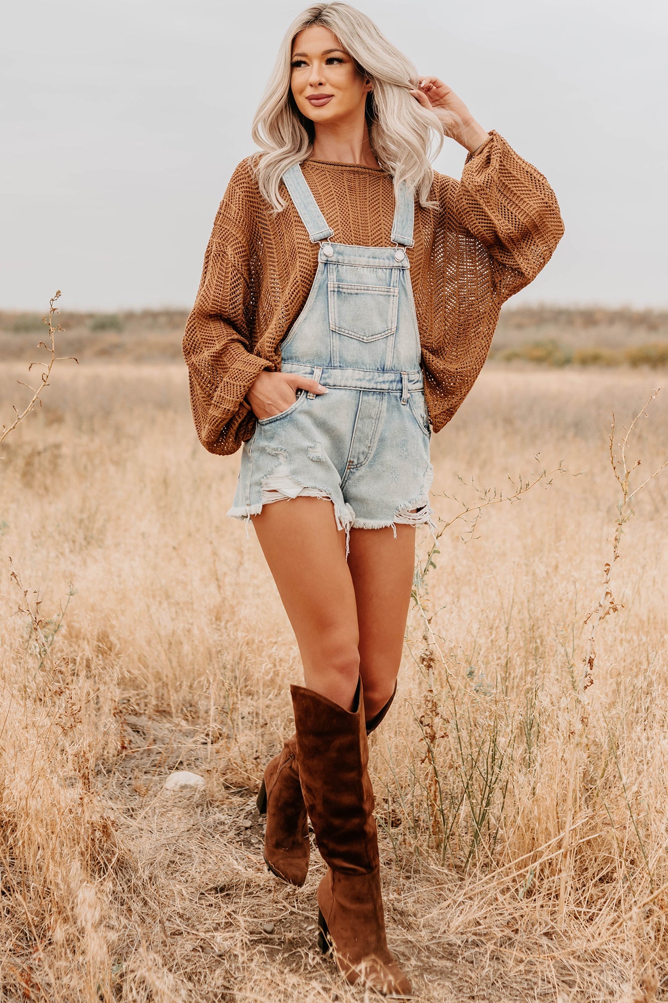 Lost On Purpose Distressed Signature 8 Overall Shorts (Light Denim)