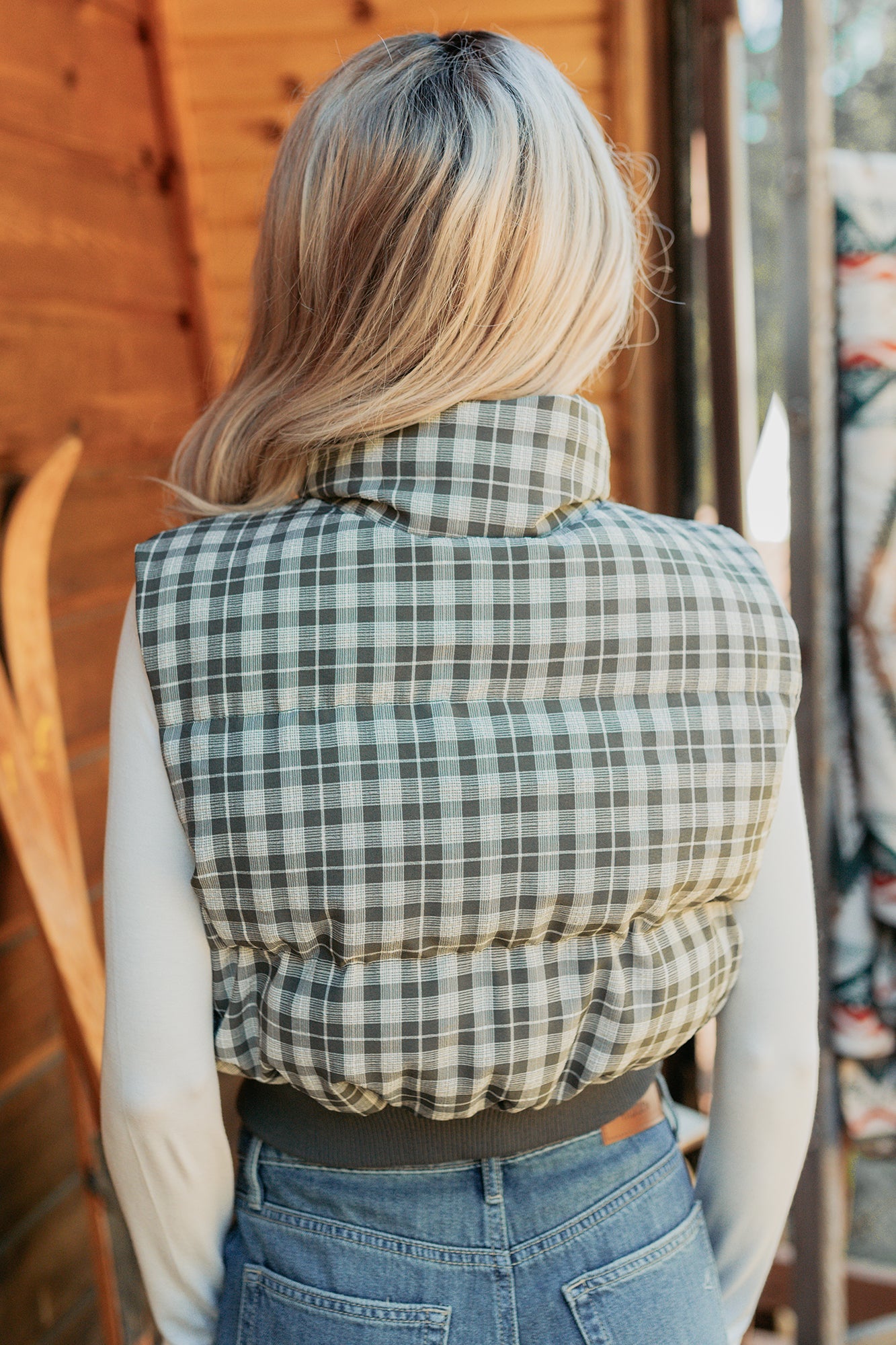 Polished Presence Plaid Puffer Vest (Olive)